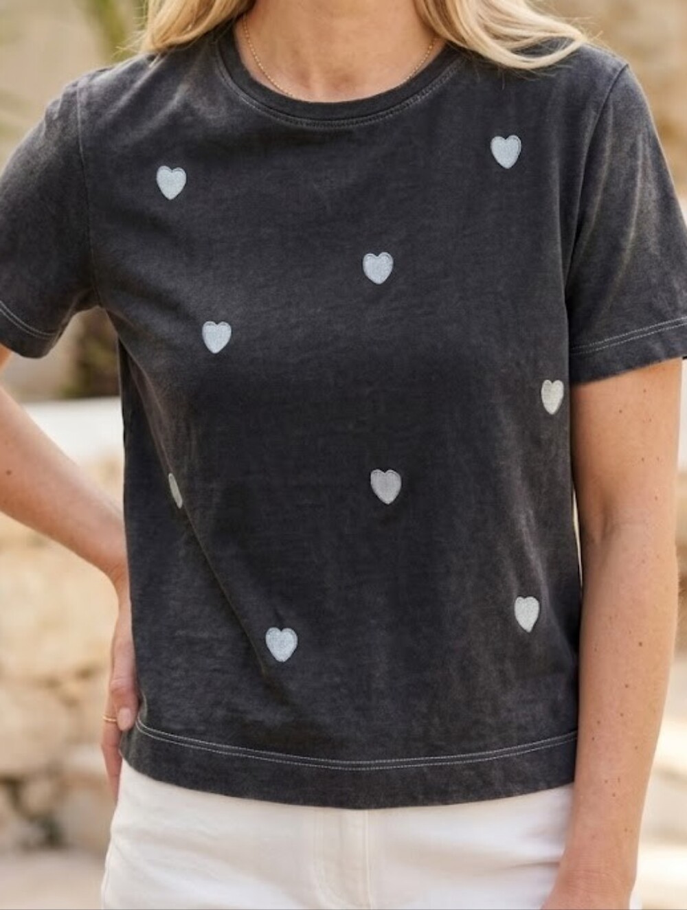 Bluesteel Black Heart Embroidered Crop Top Tee Soft Girl Coquette Y2K